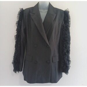 NEW Fashion Nova Blazer Womens Medium Black Double Breasted Ruffled Sleeve Artsy